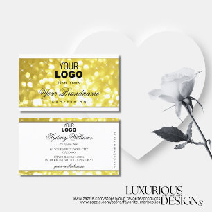 Luxury Yellow Gold Glitter Stars Logo White Modern Business Card