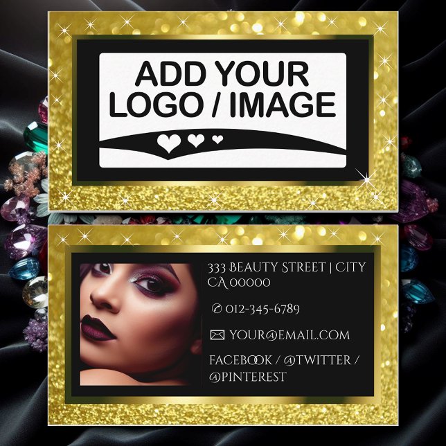 Luxury Yellow Gold Sparkle Logo Photo Template Business Card (Creator Uploaded)
