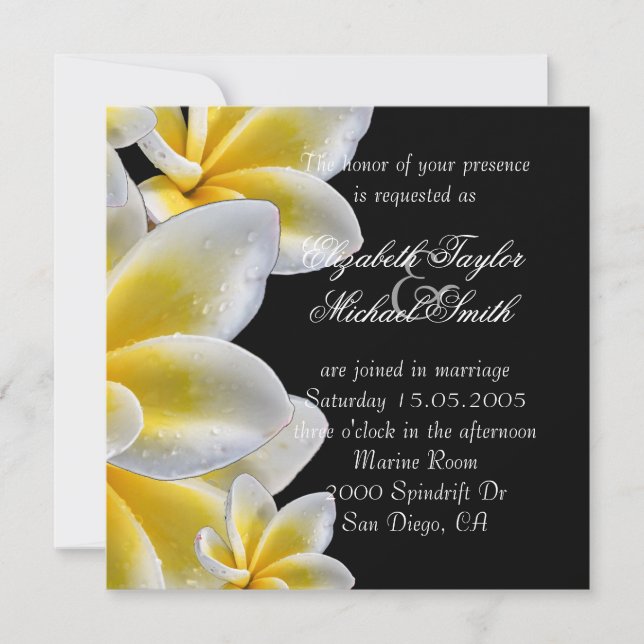 Luxury Yellow Romantic Plumeria Wedding Invite (Front)
