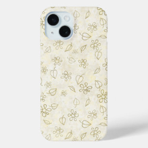 Luxury Yellow Vintage Leaves Floral Abstract Art iPhone 15 Case