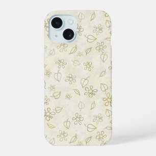 Luxury Yellow Vintage Leaves Floral Abstract Art iPhone 15 Case