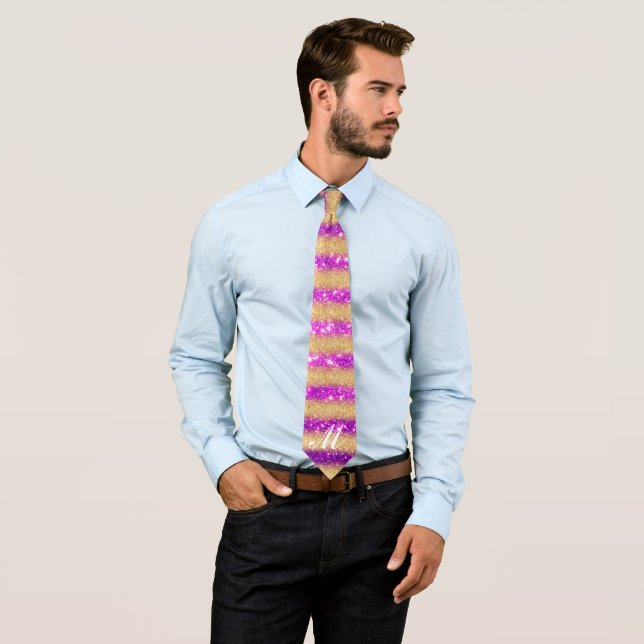 Luxury Your Monogram Gold Glitter Purple Modern Tie (In Situ)