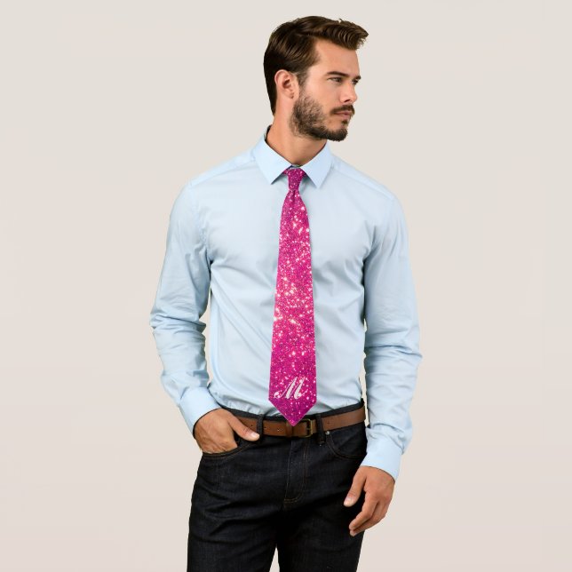 Luxury Your Monogram Gold Pink Glitter Modern Tie (In Situ)