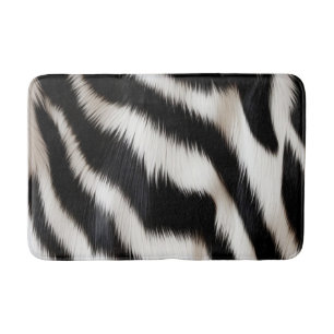 Luxury Zebra Print Elegant Black & White Faux Fur Bath Mat
