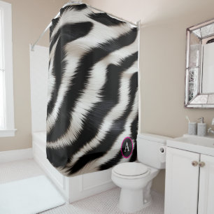 Luxury Zebra Print Elegant Black & White Faux Fur Shower Curtain