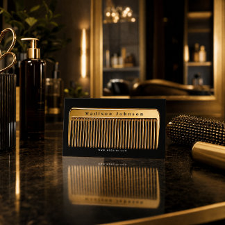 Luxuryn Hair Stylist | Gold Comb Business Card