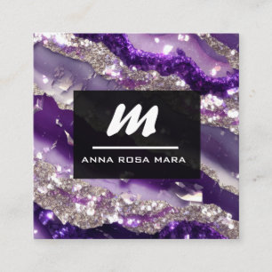 *~* Luxw Purple Lavender Glam Initial QR AP66 Square Business Card