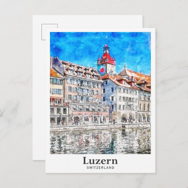 Luzern Switzerland Travel Watercolor Hand Drawn Postcard (Front/Back)