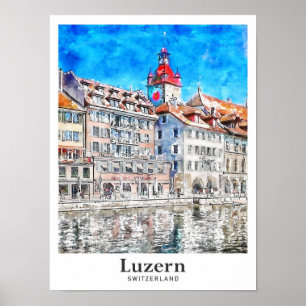 Luzern Switzerland Travel Watercolor Hand Drawn Poster