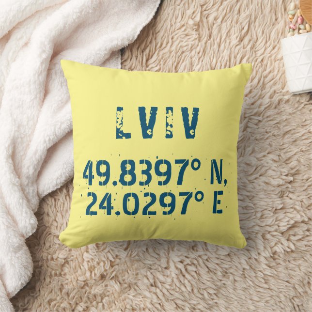 Lviv Ukraine Latitude & Longitude Distressed   Cushion (Blanket)