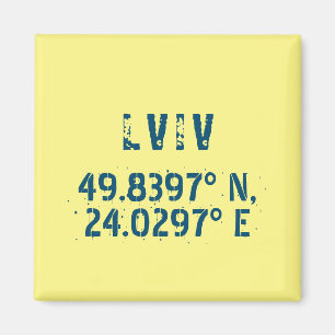 Lviv Ukraine Latitude & Longitude Distressed Magnet