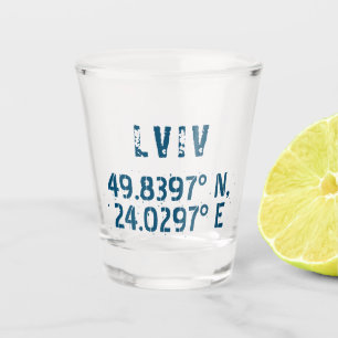 Lviv Ukraine Latitude & Longitude Distressed Shot Glass