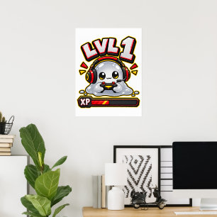 LVL 1 Slime Gamer Cute Gaming Noob XP Level Up Vid Poster