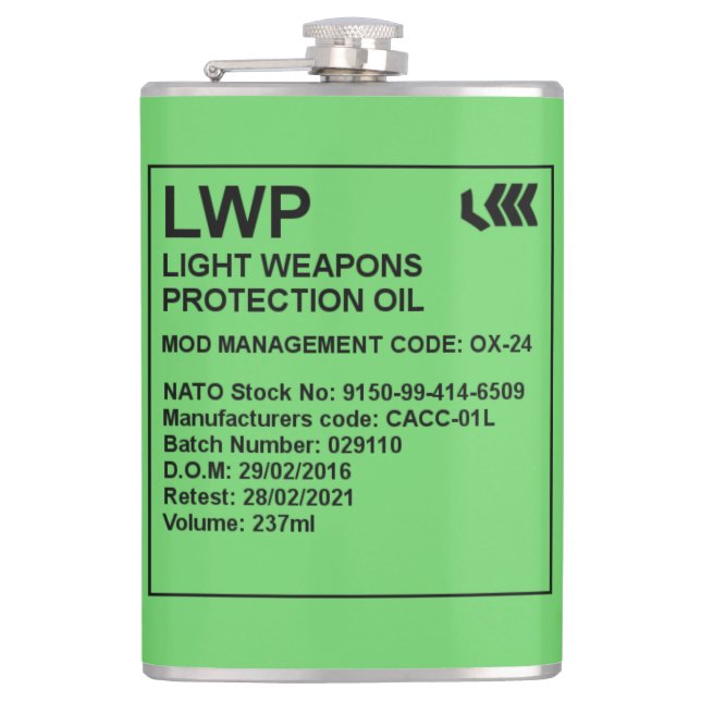 LWP Oil 8oz Tin Hip Flask (Front)