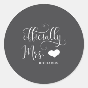 Ly Mrs New Bride With Heart Dark _1 Classic Round Sticker