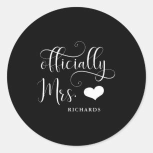 Ly Mrs New Bride With Heart Dark  Classic Round Sticker