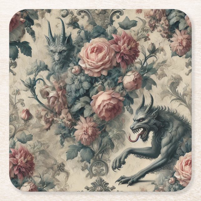 Lycans & Lullabies – Gothic Victorian Design Square Paper Coaster (Front)