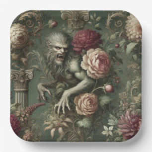 Lycanthropic Verdant – Gothic Floral Design Paper Plate