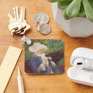 Lydia Crocheting in Garden at Marly, Mary Cassatt Key Ring