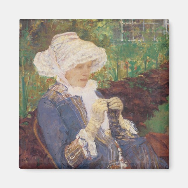 Lydia Crocheting in Garden at Marly, Mary Cassatt Magnet (Front)