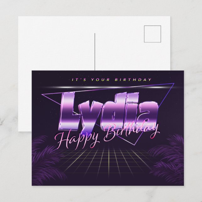 Lydia Name first name purple postcard birthday (Front/Back)