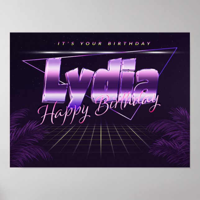 Lydia Name Vorname lila retro Poster Geburtstag (Front)