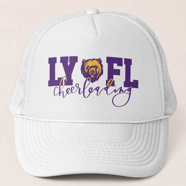 LYFL 10 | LYFL Purple Script Cheer Logo Trucker Hat (Front)