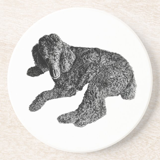 Lying Dog Coaster – Detailed Black & White Sketch (Front)