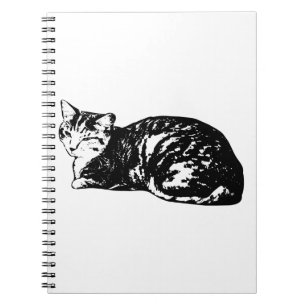 Lying Tabby Cat Monochrome Notebook