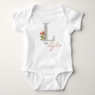 Lyla Name Reveal Floral Letter L Girl Whimsical Baby Bodysuit