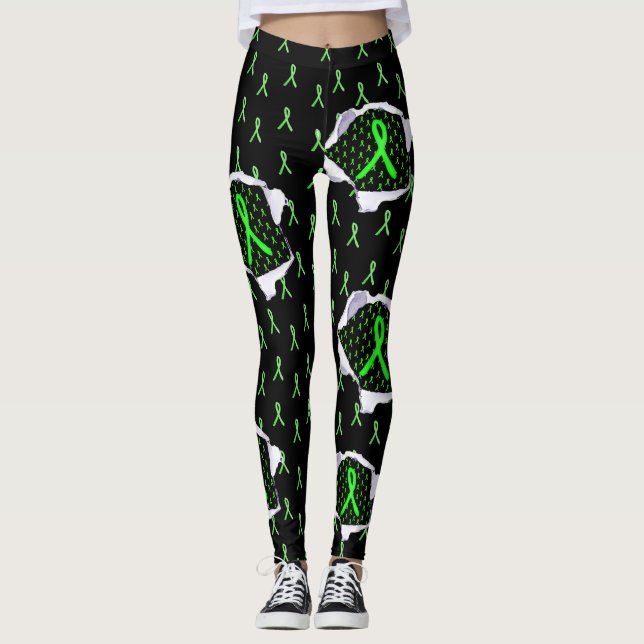 Lyme Disease Awareness Ribbons Leggings Black (Front)