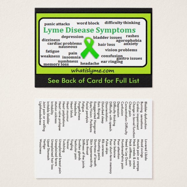 Lyme Disease Symptoms List Informational Card (Front & Back)