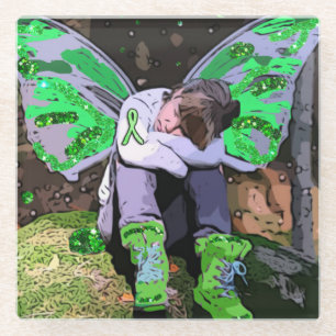 Lyme Disease Warrior Angel or Fairy "Be Strong" Glass Coaster