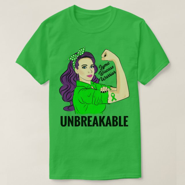 Lyme Disease Warrior Unbreakable Awareness Lime Ri T-Shirt (Design Front)