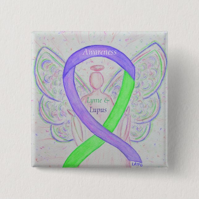 Lyme & Lupus Awareness Angel Ribbon Custom Pins (Front)
