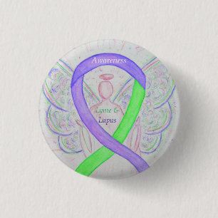 Lyme & Lupus Awareness Angel Ribbon Custom Pins