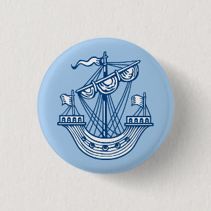 Lymphad (Heraldic Ship) - Indigo Style Blue 3 Cm Round Badge