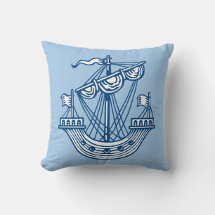 Lymphad (Heraldic Ship) - Indigo Style Blue Cushion