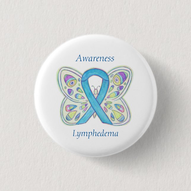 Lymphedema Awareness Ribbon Butterfly Custom Pin (Front)