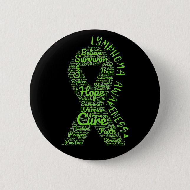 Lymphoma Awareness Lime Green Ribbon With Positiv 6 Cm Round Badge (Front)