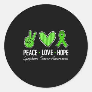 Lymphoma Cancer Awareness Green Ribbon Peace Love  Classic Round Sticker