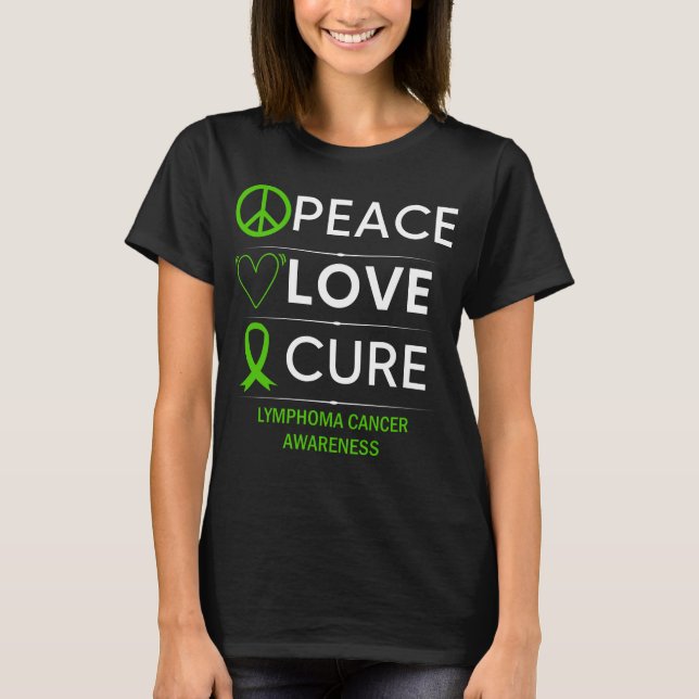 Lymphoma Cancer Awareness Love Cure Green Ribbon T-Shirt (Front)