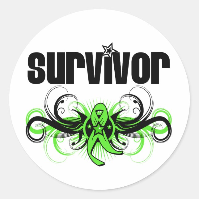 Lymphoma Survivor Grunge Winged Emblem Classic Round Sticker (Front)