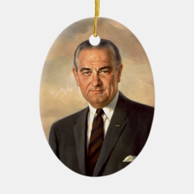 Lyndon Johnson Official Portrait Ceramic Tree Decoration (Front)