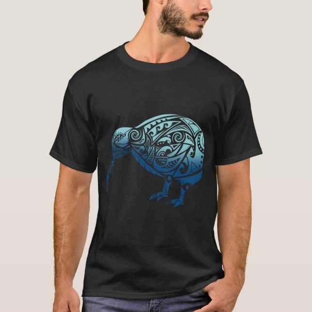Lynesia Maori Kiwi Bird Ocean Blue New Zealand  T-Shirt (Front)