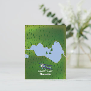 Lyngby Lake Denmark map Postcard