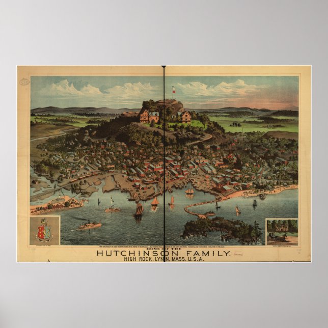 Lynn Massachusetts 1881 Antique Panoramic Map Poster (Front)
