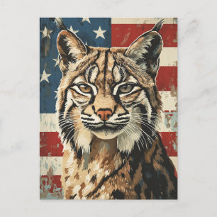 Lynx American flag vintage Postcard