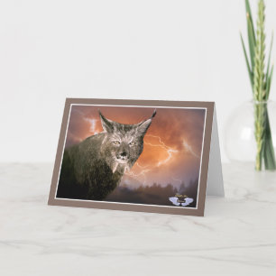Lynx in a lighting storm card