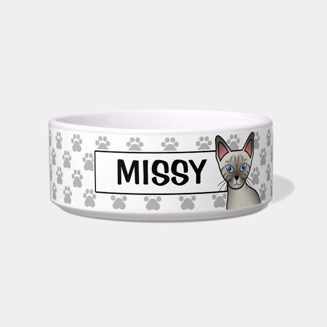 Lynx Point Siamese Cat Cartoon Drawing & Name Bowl (Front)